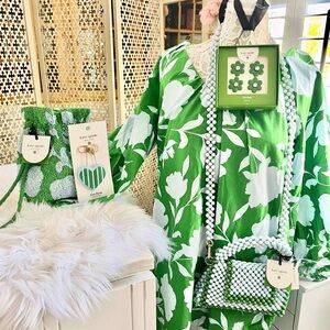 Kate spade x target green outfit dress, purse, earrings, and coin purse
